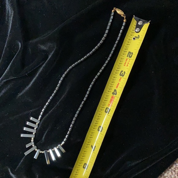 Charcoal /silver colored heavy beaded necklace with large matching earrings - Picture 8 of 10